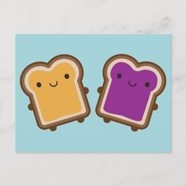 Kawaii Peanut Butter & Jelly Sandwich Couple Postcard (Front)