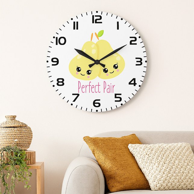 Kawaii Pear Couple Perfect Pair Funny Pun Large Clock (Creator Uploaded)