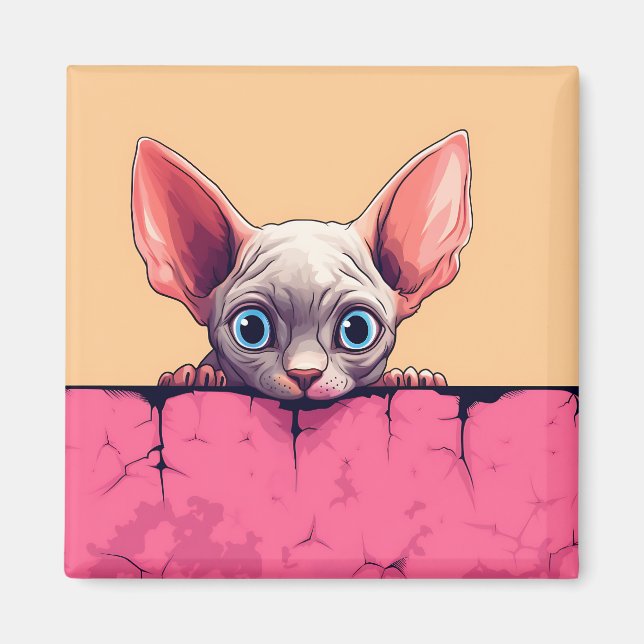 Kawaii Peeking Cute Sphynx Cat Magnet (Front)