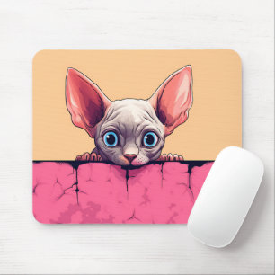 Kawaii Peeking Cute Sphynx Cat Mouse Pad