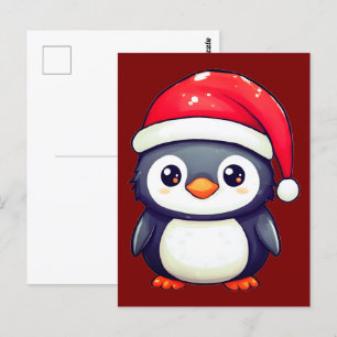 Kawaii Penguin Wearing a Cosy Santa Hat this Xmas! Postcard