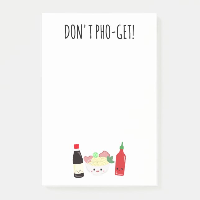 Kawaii Pho Don't Pho-Get Forget Punny Noodles Post-it Notes (Front)