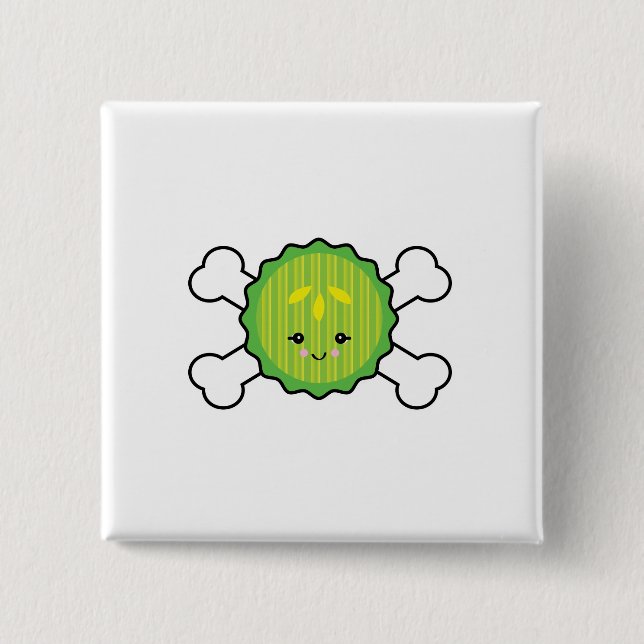 kawaii pickle slice and crossbones design 15 cm square badge (Front)