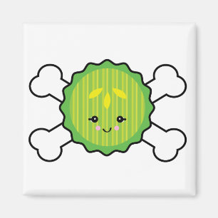 kawaii pickle slice and crossbones design magnet