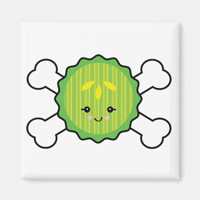kawaii pickle slice and crossbones design magnet (Front)