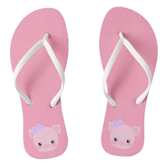 Kawaii Pig Buta-chan Pink Women's Flip Flops (Footbed)
