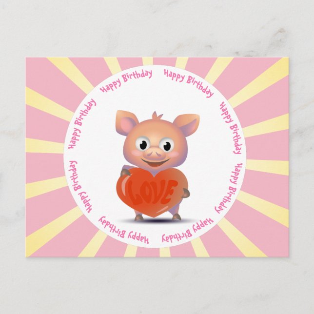 kawaii pig, love heart postcard (Front)
