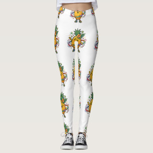 Kawaii Pineapple Hula Hoop Cute Tropical Sticker Leggings
