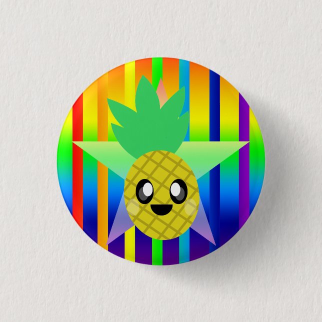 KAWAII PINEAPPLE RAINBOW SUPER FUN TIME BUTTON PIN (Front)