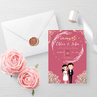 Kawaii Pink and Gold Theme Of Chibi Couple Wedding