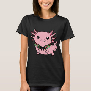 Kawaii Pink Axolotl with Festive Holiday Wreath T-Shirt