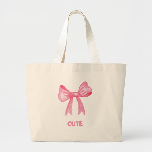 Kawaii Pink Bow Aesthetic Tote Bag (Front)