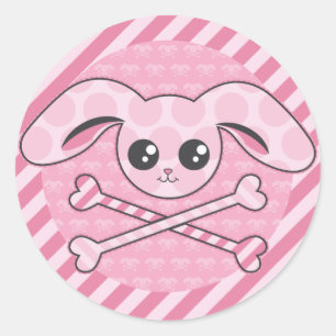 Kawaii Pink Bunny Skull Classic Round Sticker