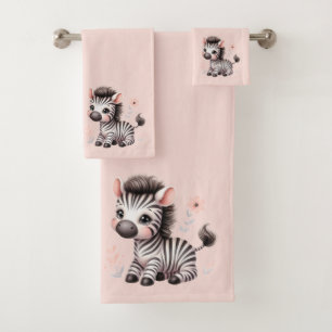 Kawaii Pink Cartoon Zebra Cute Bath Towel Set