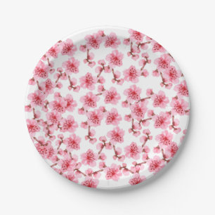 kawaii pink cherry blossoms paper plate