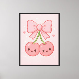 ✨ Kawaii Pink Cherry Bow Wall Art – Cute Aesthetic