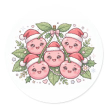 Kawaii Pink Cherry Santa Hats Christmas Sticker