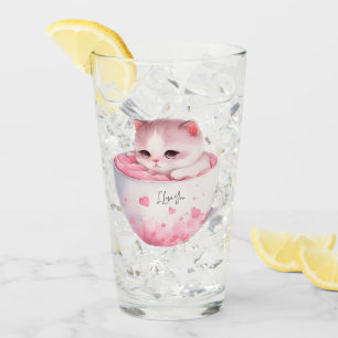 Kawaii Pink Chibi Cat With A Cute Crown Glass