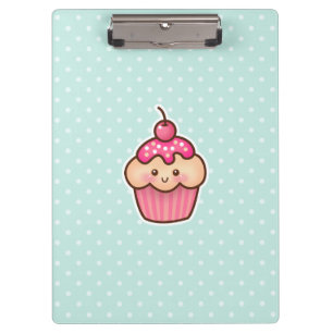 Kawaii Pink Cupcake and Cute Mint Blue Polka Dots Clipboard