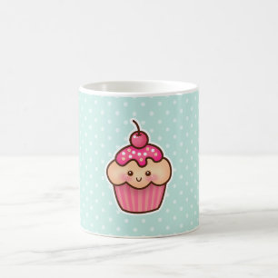 Kawaii Pink Cupcake and Cute Mint Blue Polka Dots Coffee Mug