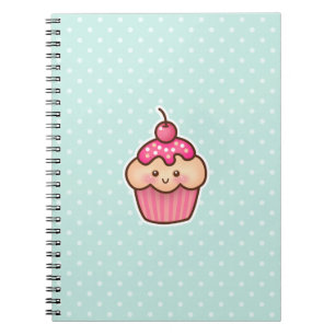 Kawaii Pink Cupcake and Cute Mint Blue Polka Dots Notebook