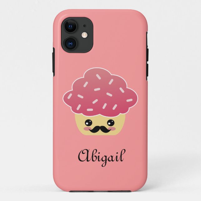 Kawaii Pink Cupcake with a Moustache Case-Mate iPhone Case (Back)