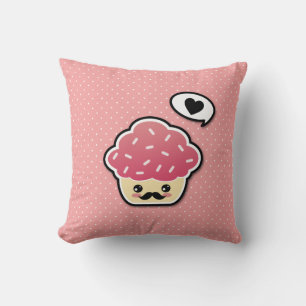 Kawaii Pink Cupcake with a Moustache Cushion