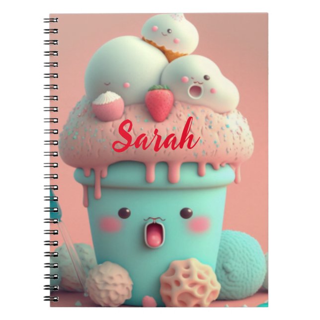 Kawaii pink cute ice cream  notebook (Front)