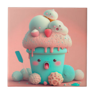 Kawaii pink cute ice cream notebook ceramic tile