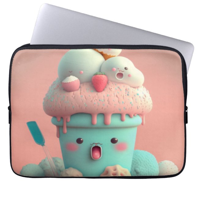Kawaii pink cute ice cream  notebook laptop sleeve (Front)
