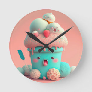 Kawaii pink cute ice cream  notebook round clock