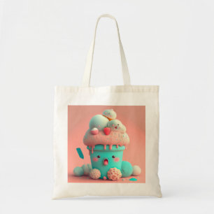 Kawaii pink cute ice cream  notebook tote bag