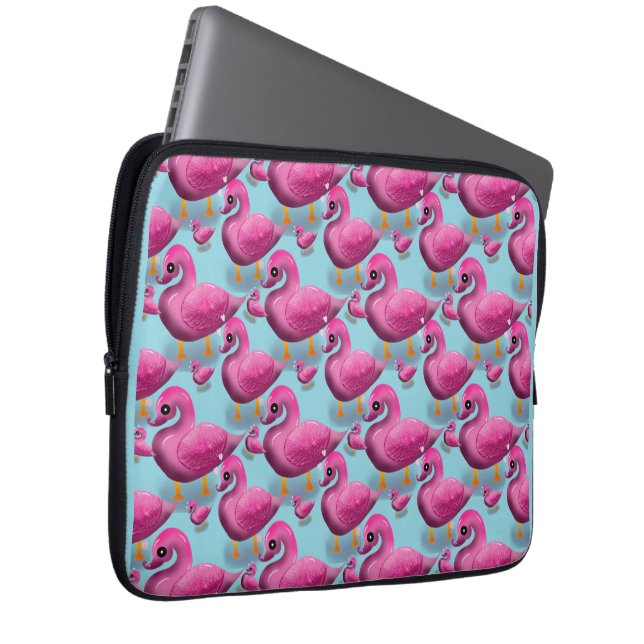 Kawaii Pink Duck Pattern – Adorable Aesthetic Maxi Laptop Sleeve (Front Right)