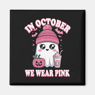 Kawaii Pink Ghost Halloween In October We Wear Pin Magnet