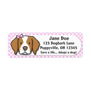 Kawaii Pink Gingham Brittany Spaniel Return Address Label