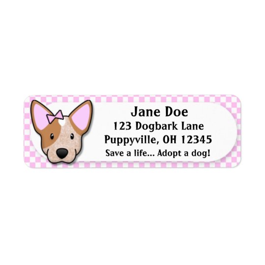 Kawaii Pink Gingham Red Heeler Return Address Label