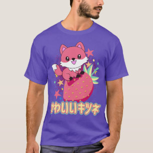 Kawaii Pink Goth Fox Pink Pastel Strawberry Japane T-Shirt