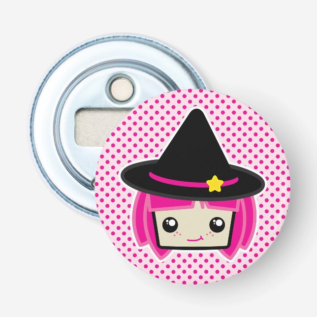 Kawaii Pink Haired Witch Bottle Opener (Front)