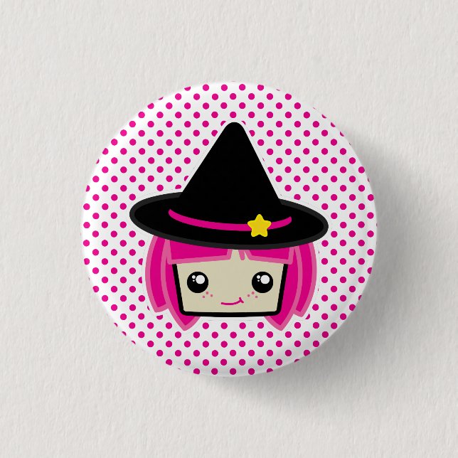 Kawaii Pink Haired Witch Button (Front)