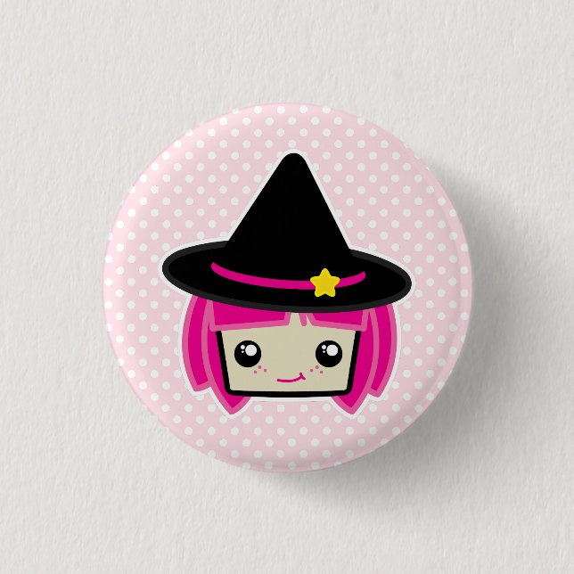 Kawaii Pink Haired Witch Button (Front)