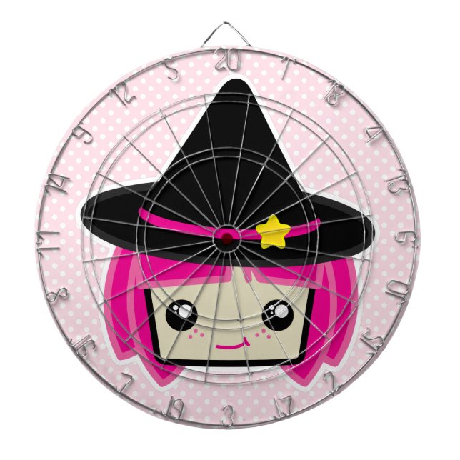 Kawaii Pink Haired Witch Dart Board (Front)