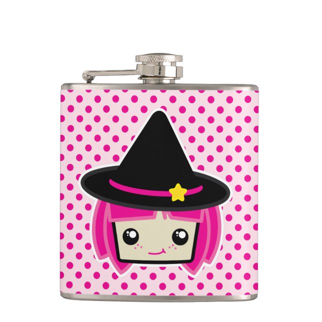Kawaii Pink Haired Witch Flask (Front)
