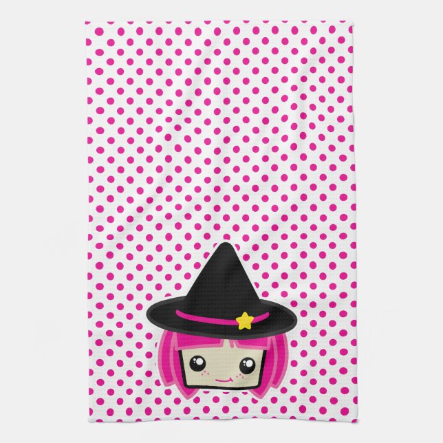 Kawaii Pink Haired Witch Kitchen Towel (Vertical)