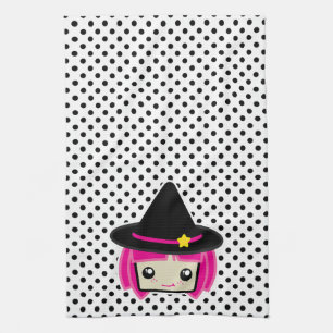 Kawaii Pink Haired Witch Kitchen Towel