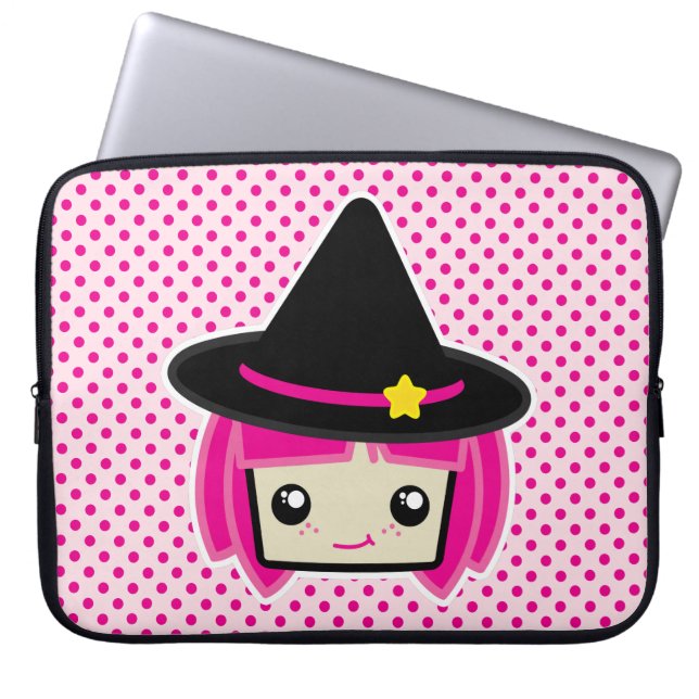 Kawaii Pink Haired Witch Laptop Sleeve (Front)