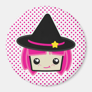 Kawaii Pink Haired Witch Magnet