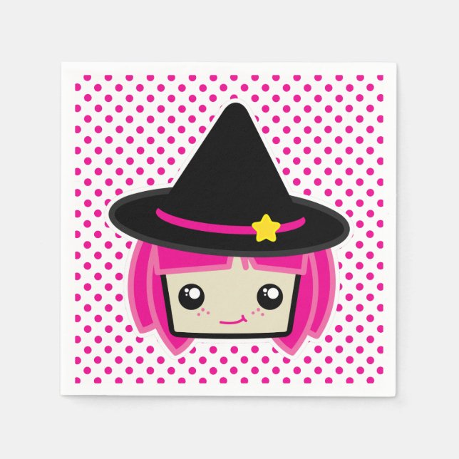 Kawaii Pink Haired Witch Napkins (Front)