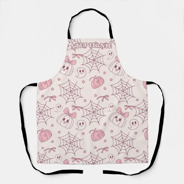 Kawaii Pink Halloween Ghosts & Pumpkin (2) Apron (Front)