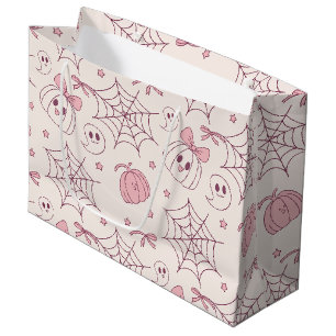 Kawaii Pink Halloween Ghosts & Pumpkin (2) Large Gift Bag