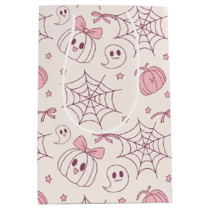 Kawaii Pink Halloween Ghosts & Pumpkin (2) Medium Gift Bag